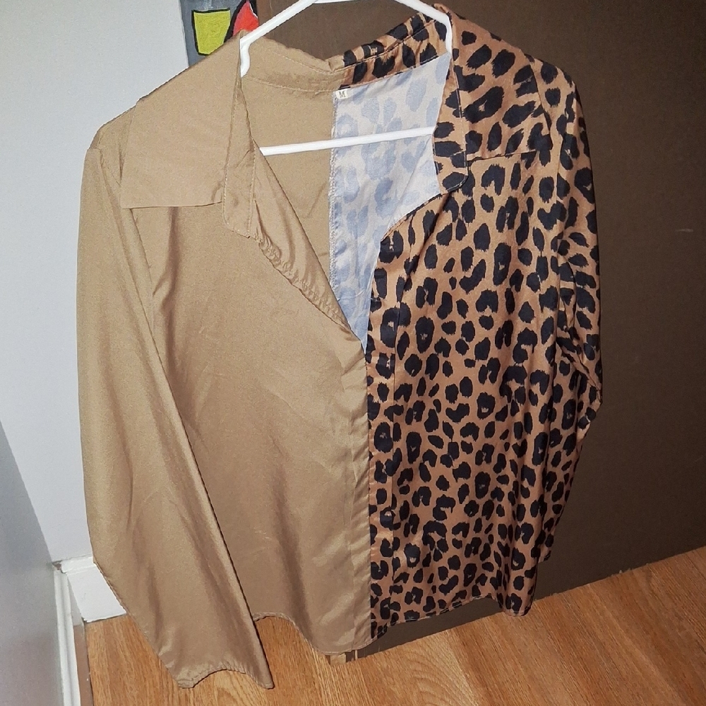 Leopard Print & Tan Split Blouse